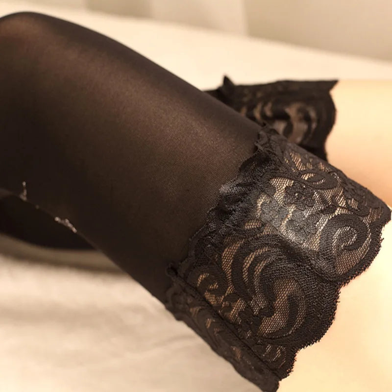 Black Lace Fishnet Thigh-High Stockings